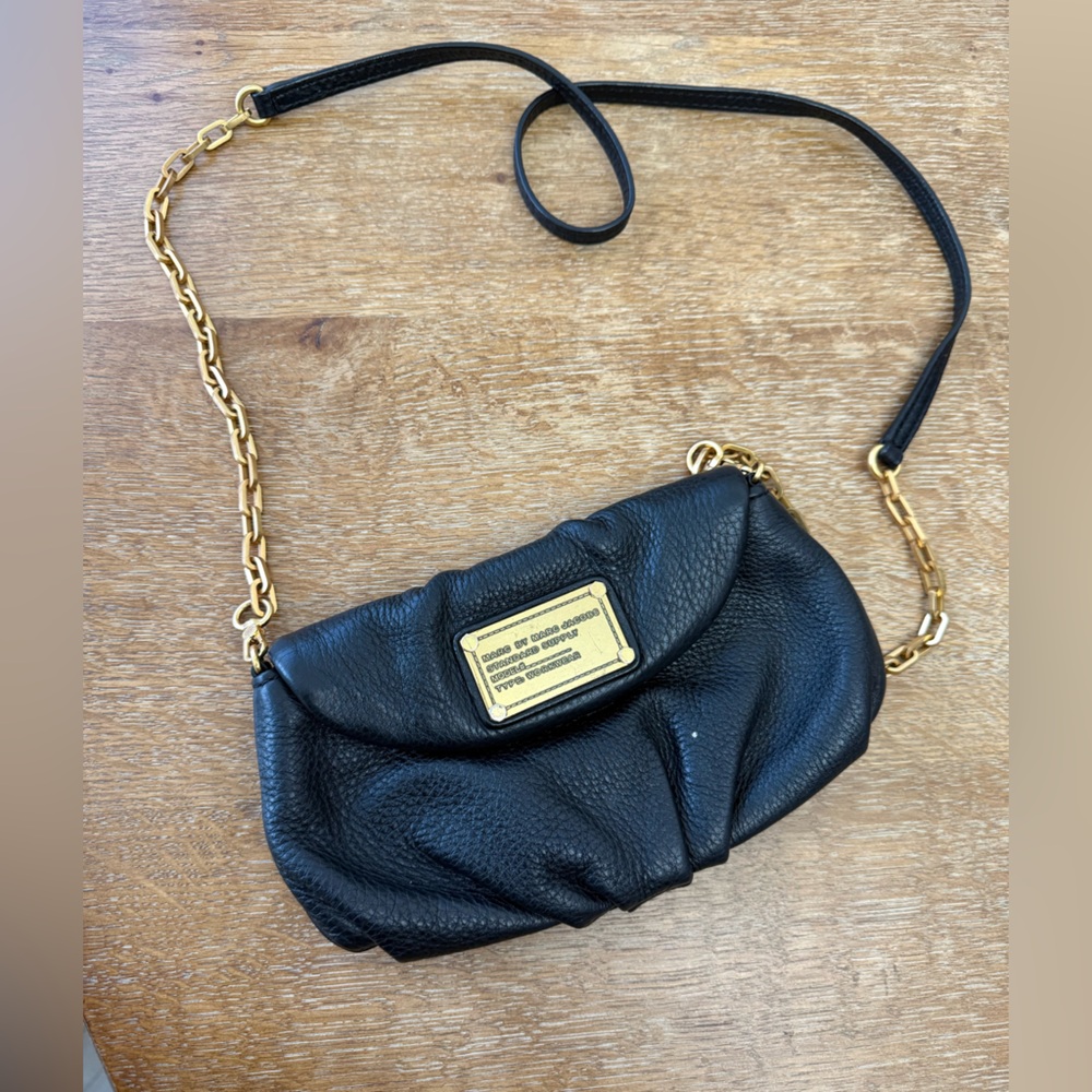 Black Leather Shoulder Clutch Bag